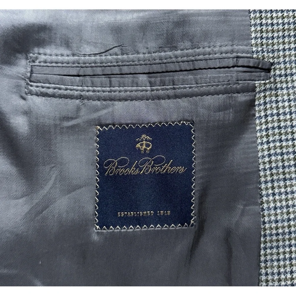 Brooks Brothers 43L Green Gingham Check Fitzgerald Blazer Sport Coat Suit Jacket